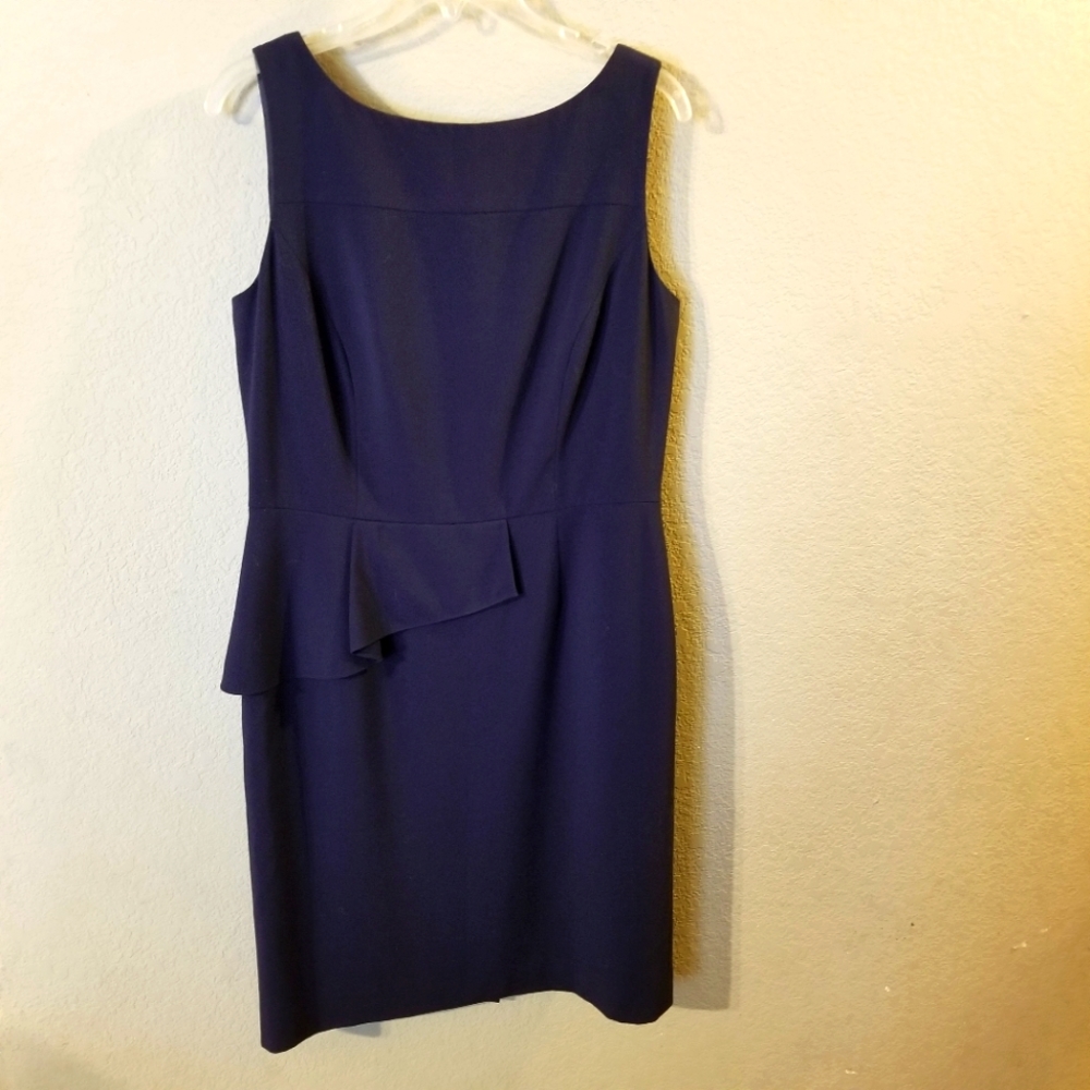 Antonio Melani Womens Navy Blue Sleeveless Sheath Dress Asymmetrical  Ruffle 10‎
